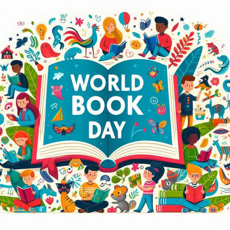 World Book Day. Vector illustration with children reading books. Flat design.のイラスト素材