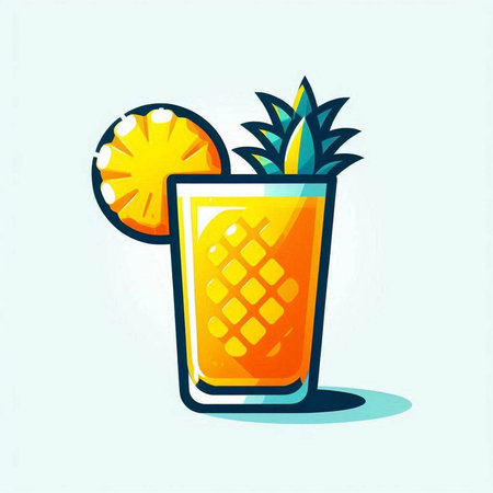 Cocktail with pineapple. Vector illustration in flat cartoon style.のイラスト素材