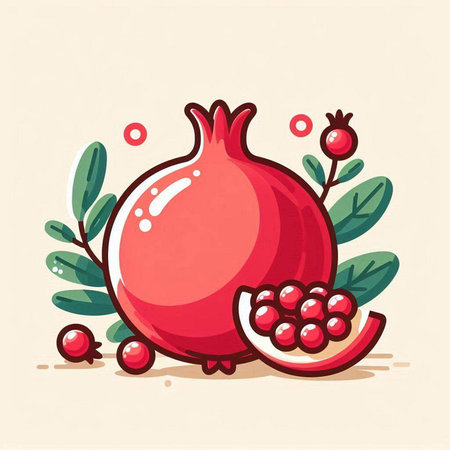 Ripe pomegranate fruit with leaves and berries. Vector illustration.のイラスト素材
