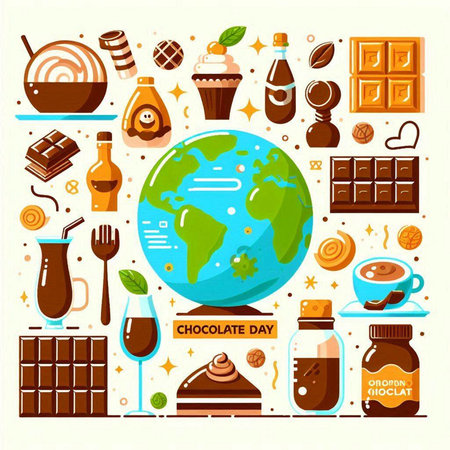 Chocolate, cocoa, chocolate bar, coffee and sweets. Vector illustration.のイラスト素材