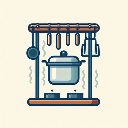 Vector illustration of a cooking pot on a stand. Flat style.のイラスト素材