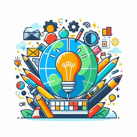 Vector illustration of education and learning. Flat line art design for web, site, advertising, banner, poster and print.のイラスト素材