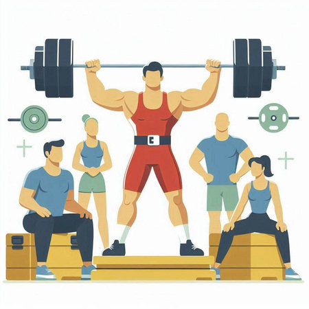 Vector illustration of a healthy lifestyle concept with people lifting weights in gymのイラスト素材