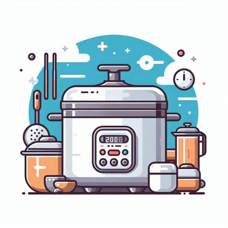 Vector illustration of modern electric multicooker in flat line style.のイラスト素材
