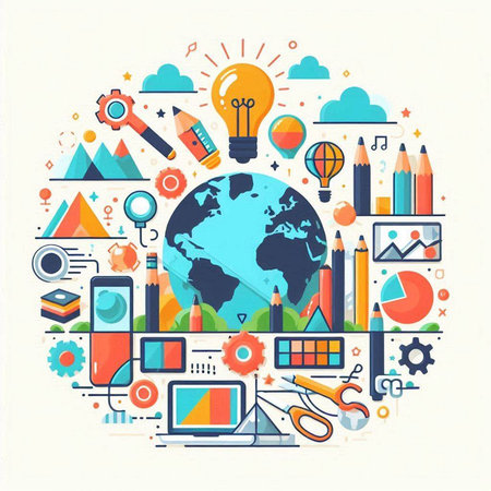 Flat design modern vector illustration concept of creative thinking, innovative solutions, brainstorming, innovation, education and creativity.のイラスト素材