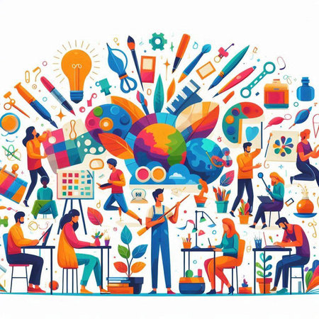 Back to school concept with students and teacher in classroom. Vector illustrationのイラスト素材