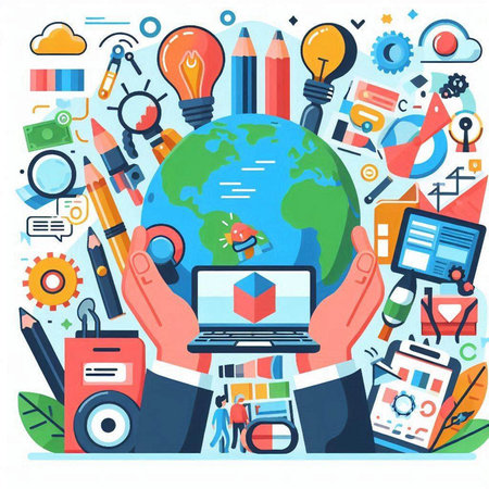 Flat design modern vector illustration concept of online education, e-learning, distance learning.のイラスト素材