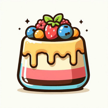 Cake with blueberries, raspberries and strawberries. Vector illustration.のイラスト素材
