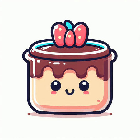 Cute chocolate cake with a bow. Vector illustration in cartoon styleのイラスト素材