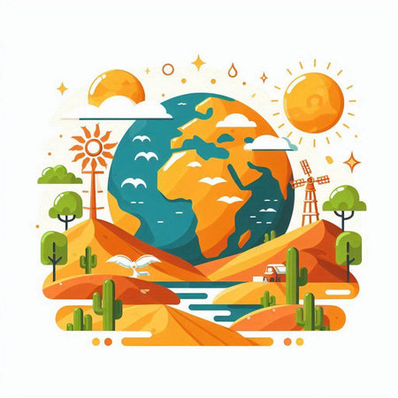 Landscape of the planet Earth in flat style. Vector illustration.のイラスト素材