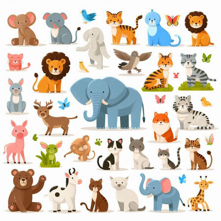 Cartoon wild animals set. Vector illustration of cartoon wild animals.のイラスト素材
