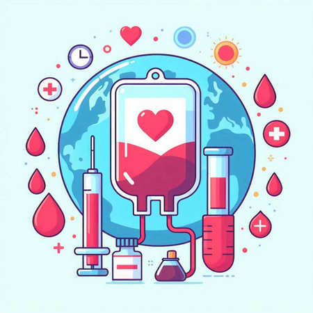 Blood donation concept. Donate blood and save the world. Vector illustrationのイラスト素材