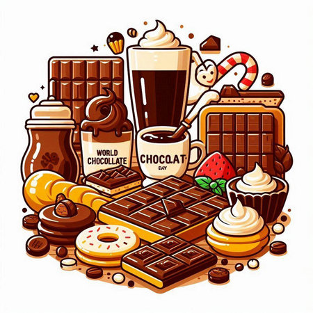 Coffee, chocolate, sweets, sweets, candies, cookies, donuts. Vector illustration.のイラスト素材