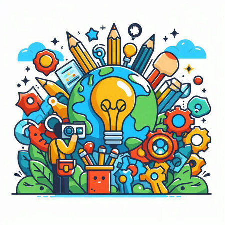 Colorful vector illustration of the concept of creative thinking, brainstorming and creativityのイラスト素材