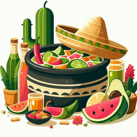 Mexican food vector illustration. Cinco de mayo background.のイラスト素材