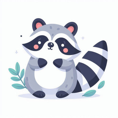 Cute raccoon cartoon character. Vector illustration in flat style.のイラスト素材