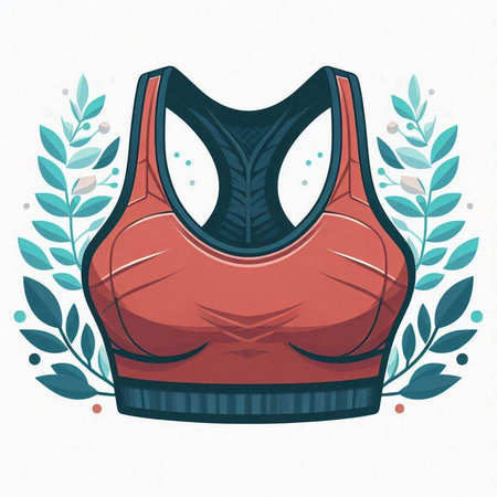 Women's sports bra with a pattern of leaves. Vector illustration.のイラスト素材