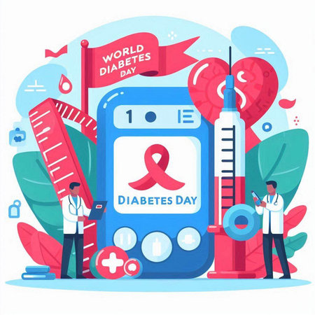 World diabetes day concept. Vector flat graphic design illustration with tiny people characterのイラスト素材
