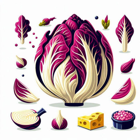 Radicchio set. Vector illustration. Isolated on white background.のイラスト素材