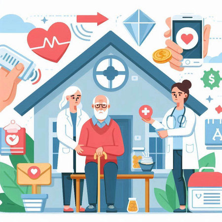 Vector illustration of healthcare and medicine concept with doctor, nurse, nurse, elderly man.のイラスト素材