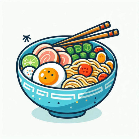 Bowl of noodle soup with chopsticks. Vector illustration.のイラスト素材