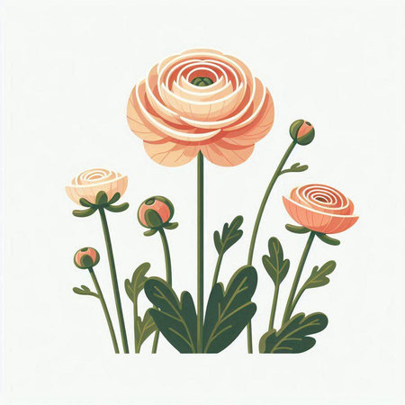Vector illustration of a bouquet of pink ranunculus flowers.のイラスト素材