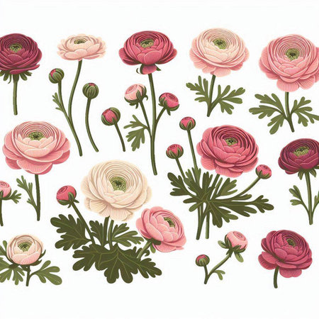 Ranunculus (persian buttercups) flowers, vector illustrationのイラスト素材