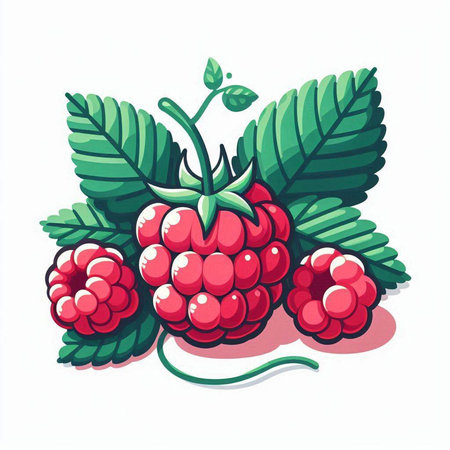 Raspberry with leaves isolated on a white background. Vector illustration.のイラスト素材