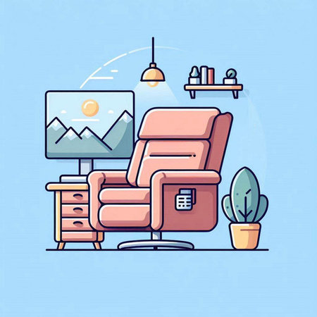 Vector illustration of comfortable armchair in living room. Flat line art design.のイラスト素材