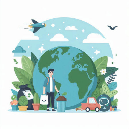 Vector illustration of World Environment Day. Save the Earth concept. Flat design.のイラスト素材