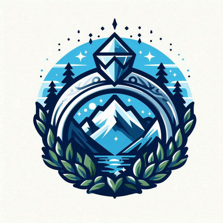 Mountain and lake emblem, emblem. Vector illustration in retro style.のイラスト素材