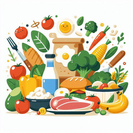 Healthy food. Vector illustration in flat style. Healthy eating.のイラスト素材