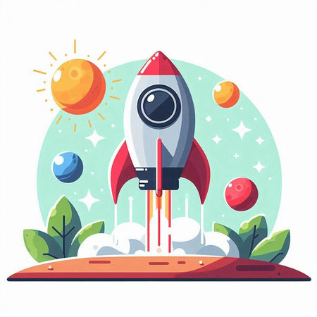 Rocket launch. Flat style vector illustration on white background. Startup concept.のイラスト素材