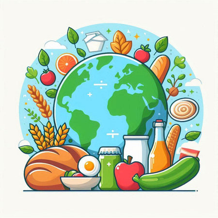 Vector illustration of healthy food. World food day concept. Food icons.のイラスト素材