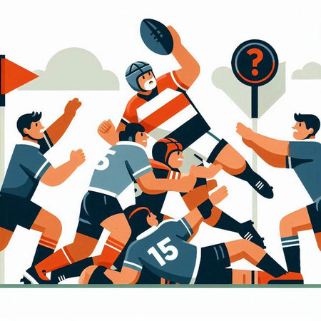 Rugby players in action, flat vector illustration. Team of rugby players.のイラスト素材