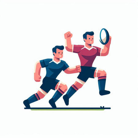 Rugby players fight on the field. Vector illustration in a flat styleのイラスト素材