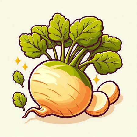 Illustration of a fresh turnip with leaves on a white backgroundのイラスト素材