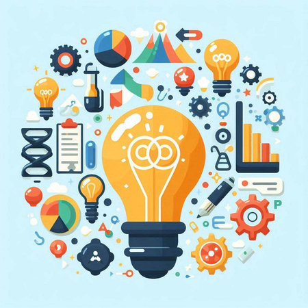 Idea concept with lightbulb and icons. Vector illustration.のイラスト素材