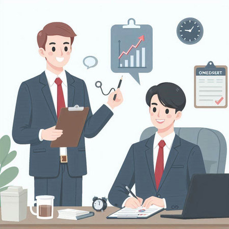 Businessman and manager working in office. Business concept. Vector illustration.のイラスト素材