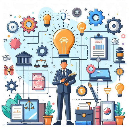 Flat design vector illustration concept of brainstorming, creative process, business strategy, brainstorming.のイラスト素材