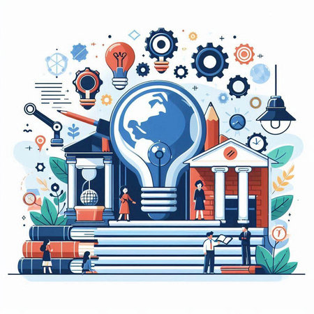 Flat design modern vector illustration concept of education, knowledge, learning, knowledge, wisdom, school, university, university, college, school, college, university, college, university.のイラスト素材