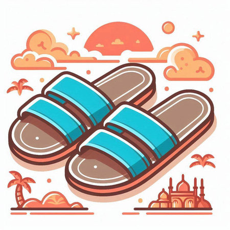 Flip-flops on the background of the mosque. Vector illustrationのイラスト素材