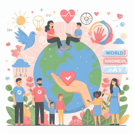 World environment day concept with family and planet. Vector illustration in flat styleのイラスト素材