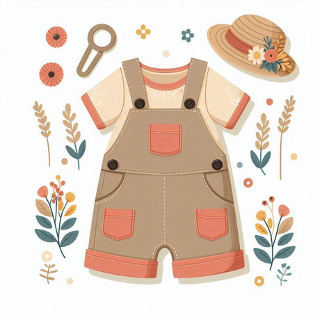 Baby clothes and accessories set. Vector illustration. Flat design style.のイラスト素材
