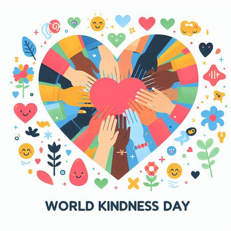 World Kindness Day. Vector illustration of hands holding heart shape.のイラスト素材