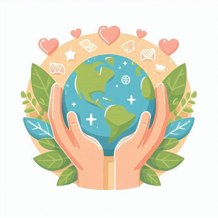Human hands holding planet earth. Save the planet concept. Vector illustrationのイラスト素材