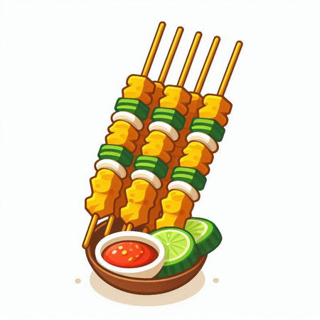 Illustration of a grilled shish kebab on skewersのイラスト素材