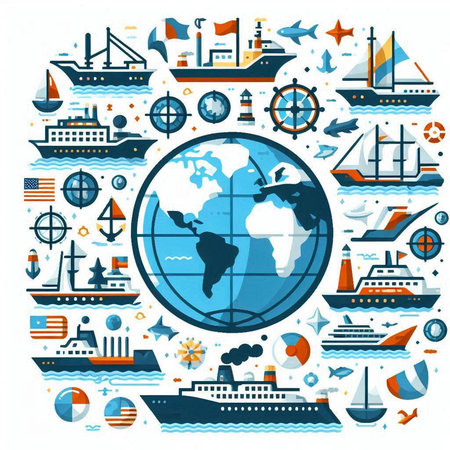 Set of sea transportation icons in flat design style. Vector illustration.のイラスト素材