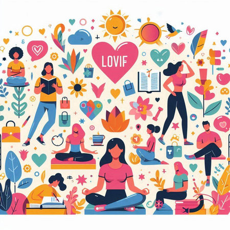 Vector illustration with people doing yoga in the flat style. Healthy lifestyle.のイラスト素材