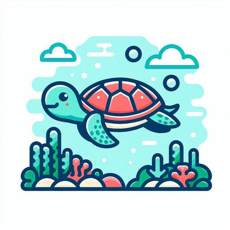 Turtle swimming in the sea. Vector illustration in flat style.のイラスト素材